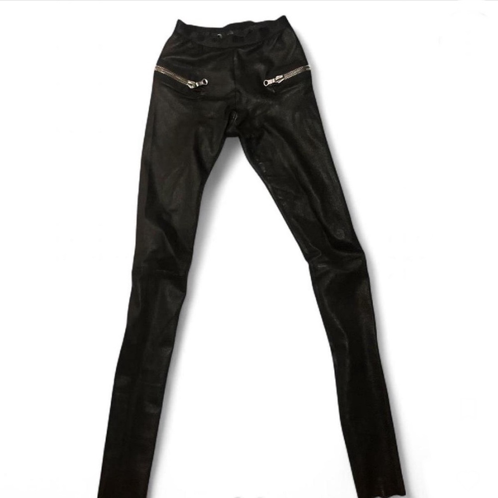 Black Skinny Faux Leather Pants with Zipper Details